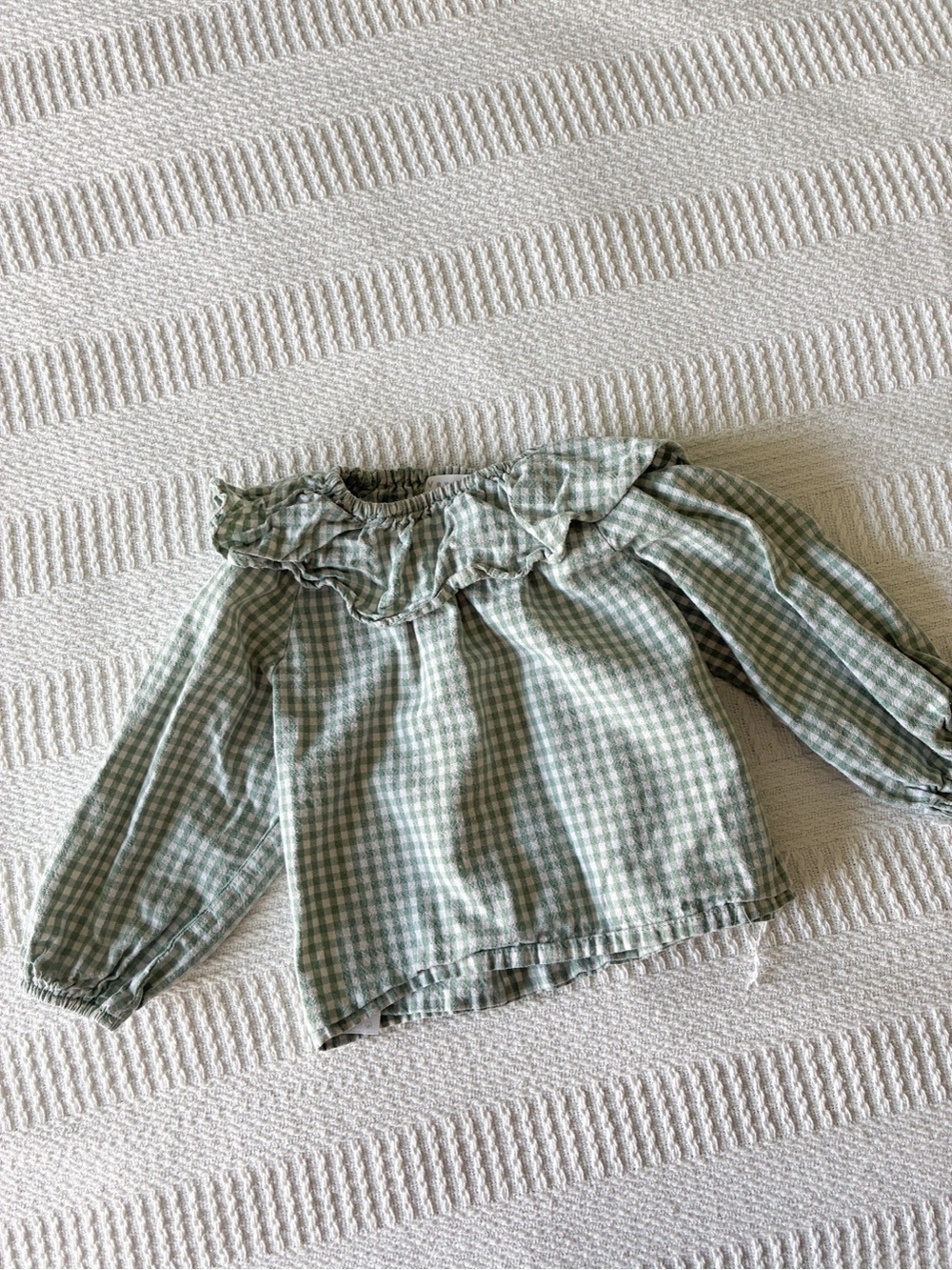Girls Sage Gingham Ruffle Collar Blouse